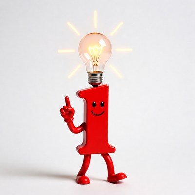 Red Number 1 Character with Lightbulb