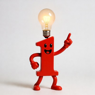 Red Number One Character with Lightbulb