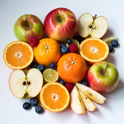Fresh Mixed Fruits on White Background