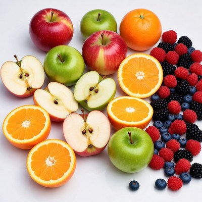 Fresh apples oranges berries sliced