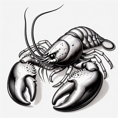 Detailed black ink lobster illustration