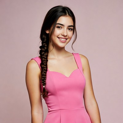 Smiling girl in pink dress