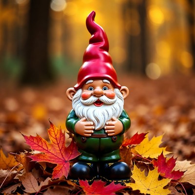 Garden Gnome in Autumn Forest