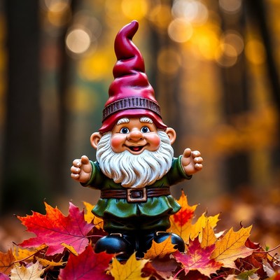 Garden Gnome in Autumn Leaves