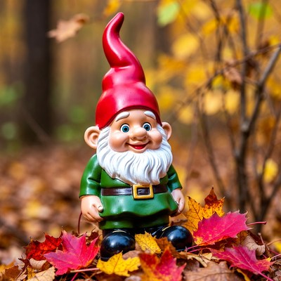 Garden Gnome in Autumn Forest