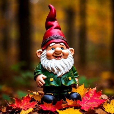 Garden Gnome in Autumn Forest