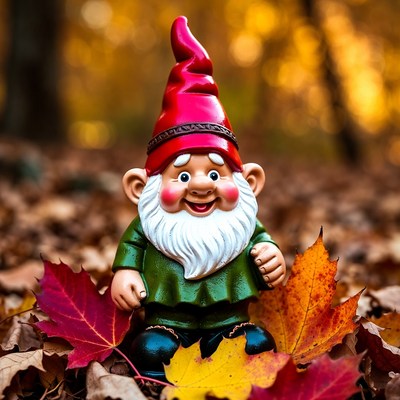 Garden Gnome in Autumn Leaves