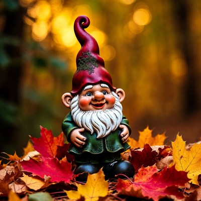 Garden Gnome on Autumn Leaves