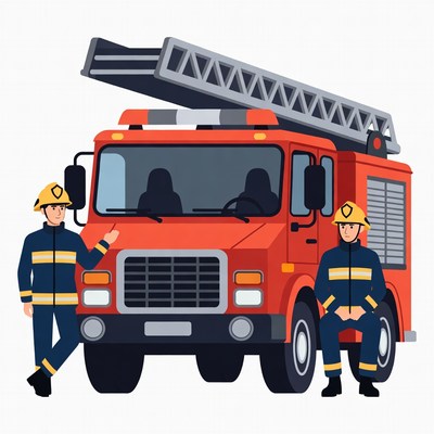 Two firefighters with fire truck