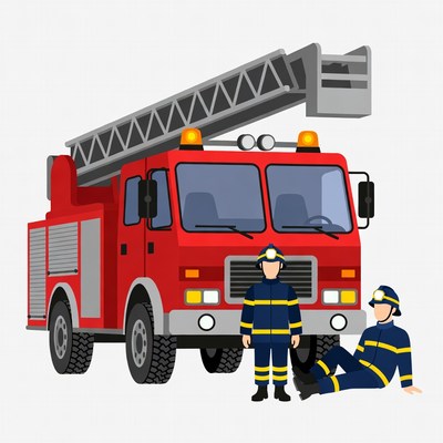 Firefighters with Ladder Truck Illustration