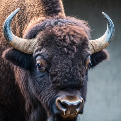 Closeup of Bison Head with Horns