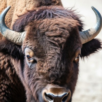 Close-up bison head with horns