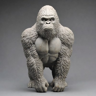 Muscular Silverback Gorilla Statue