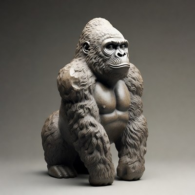 Realistic gray gorilla sculpture