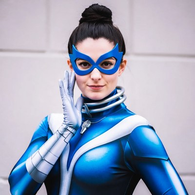 Woman in Blue Catwoman Cosplay Suit