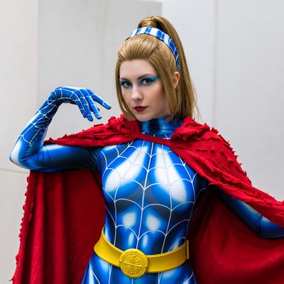 Woman in Blue Beetle Cosplay
