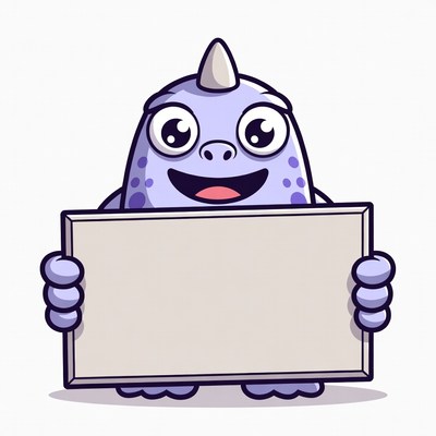 Cartoon Monster Holding Blank Sign