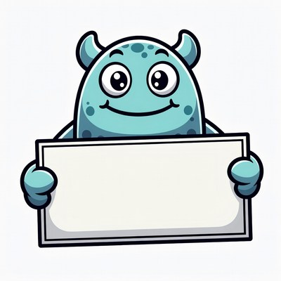 Cartoon blue monster holding blank sign