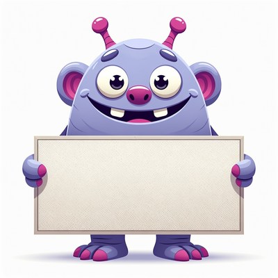Cartoon Monster Holding Blank Sign