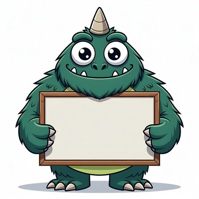 Green monster holding blank sign