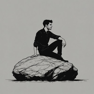 Man sitting on rock silhouette