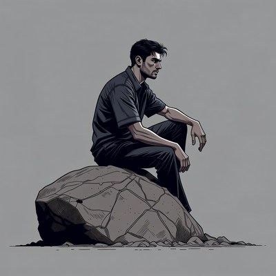 Man sitting thoughtfully on rock