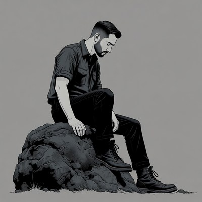 Man sitting on rock illustration