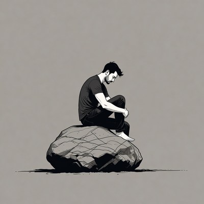 Man sitting pensively on rock