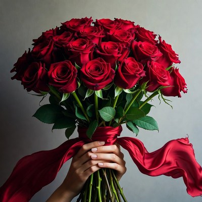 Woman holding red rose bouquet