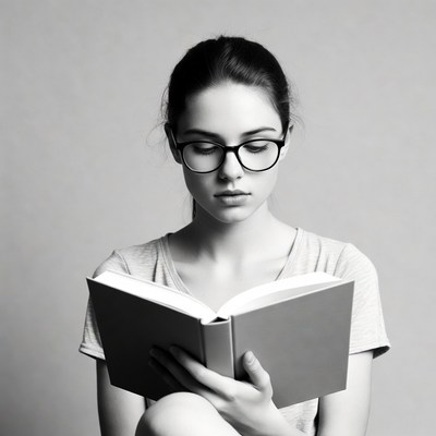 Woman reading book in glasses