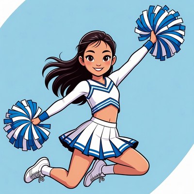 Asian girl cheerleader with pom poms