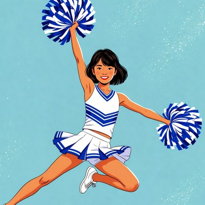 Asian girl cheerleader with pom poms