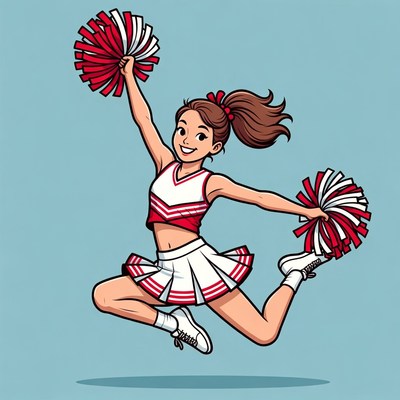 Cheerleader girl jumping with pom poms