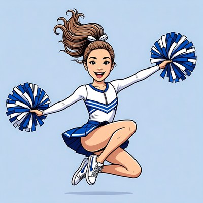 Cheerleader girl jumping with pom poms