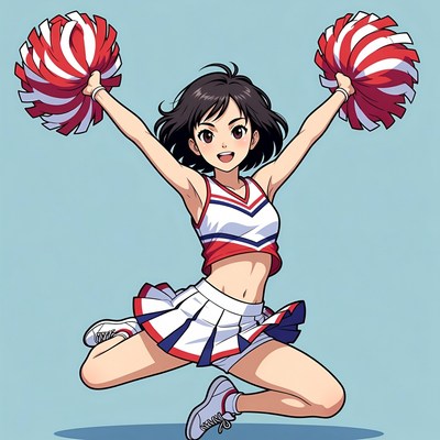 Anime girl cheerleader with pom poms
