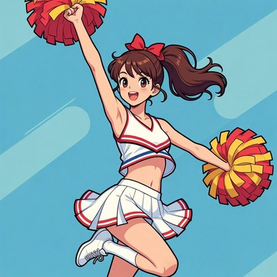 Anime girl cheering with pom poms