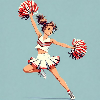 Cheerleader jumping with pom poms