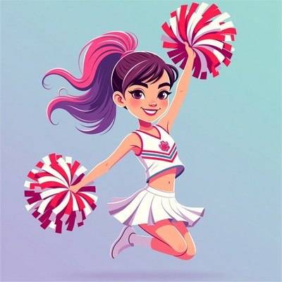 Asian girl cheerleader with pom poms