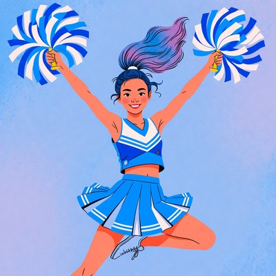 Asian Cheerleader with Pom Poms