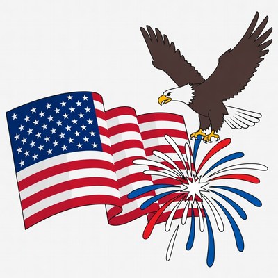 Bald Eagle Over American Flag Fireworks