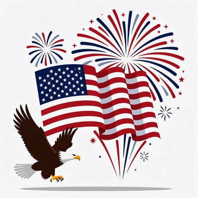 Bald Eagle with American Flag Fireworks