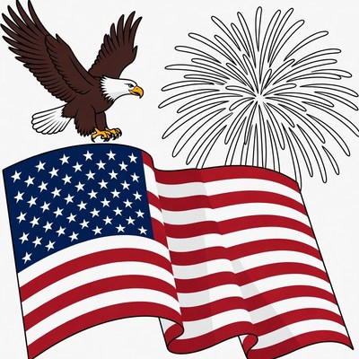 Bald Eagle Over American Flag Fireworks
