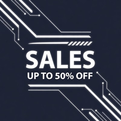 50% Off Sales Neon Circuit Graphic