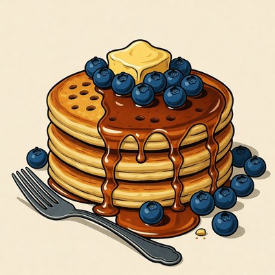 Stack of Pancakes with Blueberries and Syrup