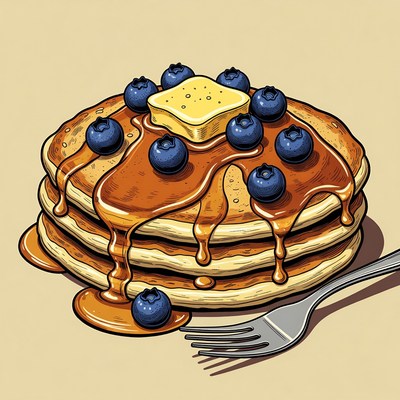 Pancakes with Blueberries and Syrup
