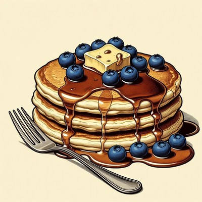 Pancakes with Blueberries and Syrup