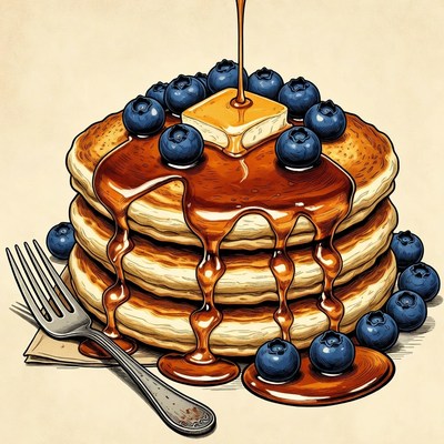 Pancakes with Maple Syrup and Blueberries