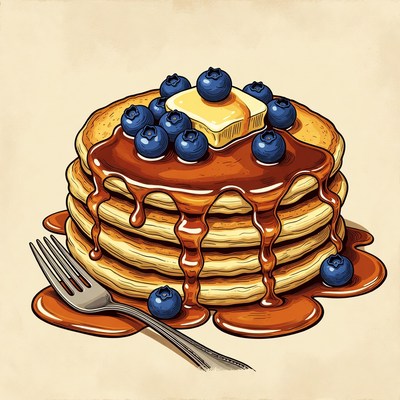 Pancakes with Blueberries and Syrup