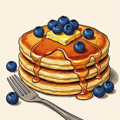 Pancakes with blueberries and syrup