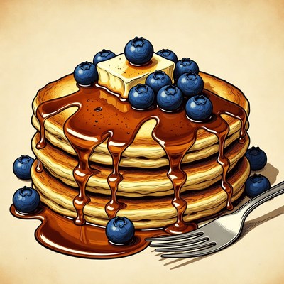 Pancakes with Blueberries and Syrup